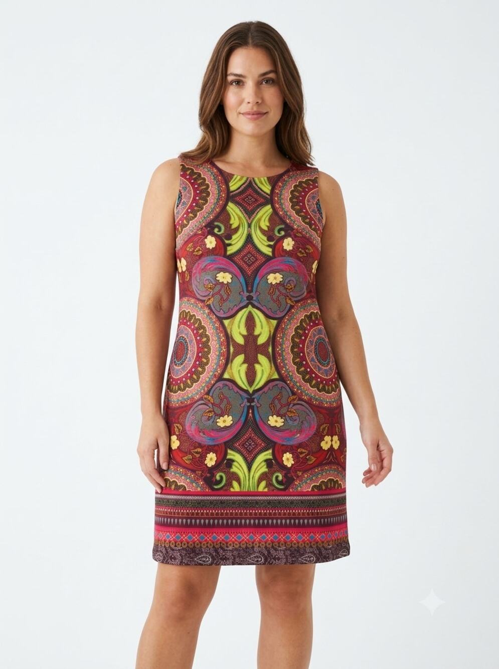 Aryeh Shift Dress Women's S Multicolor Geometric Kaleidoscope Maximalist Stretch